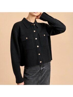 La Ligne Cropped Jane Jacket Cardigan Black Size Small NWT